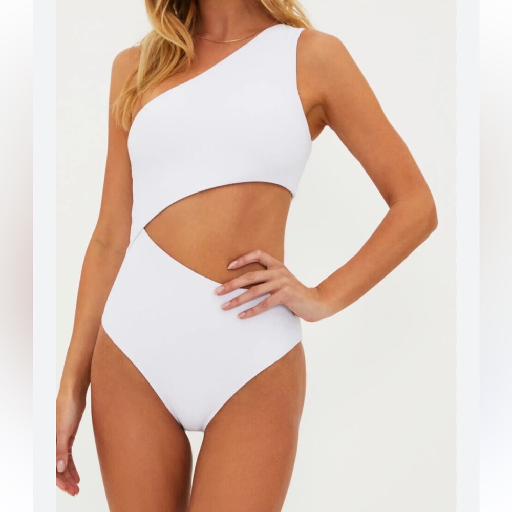 Beach Riot White One-Shoulder Ribbed One-Piece Swimsuit - Picture 3 of 3